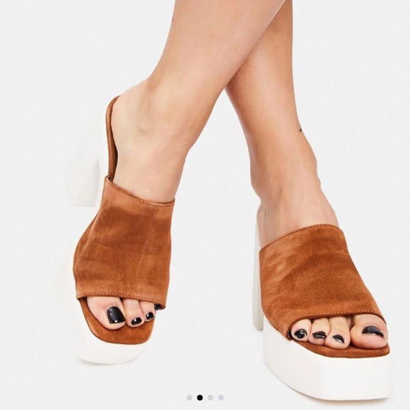 Free People BROWN ZOE LEATHER PLATFORM SANDALS - Picture 2 of 10